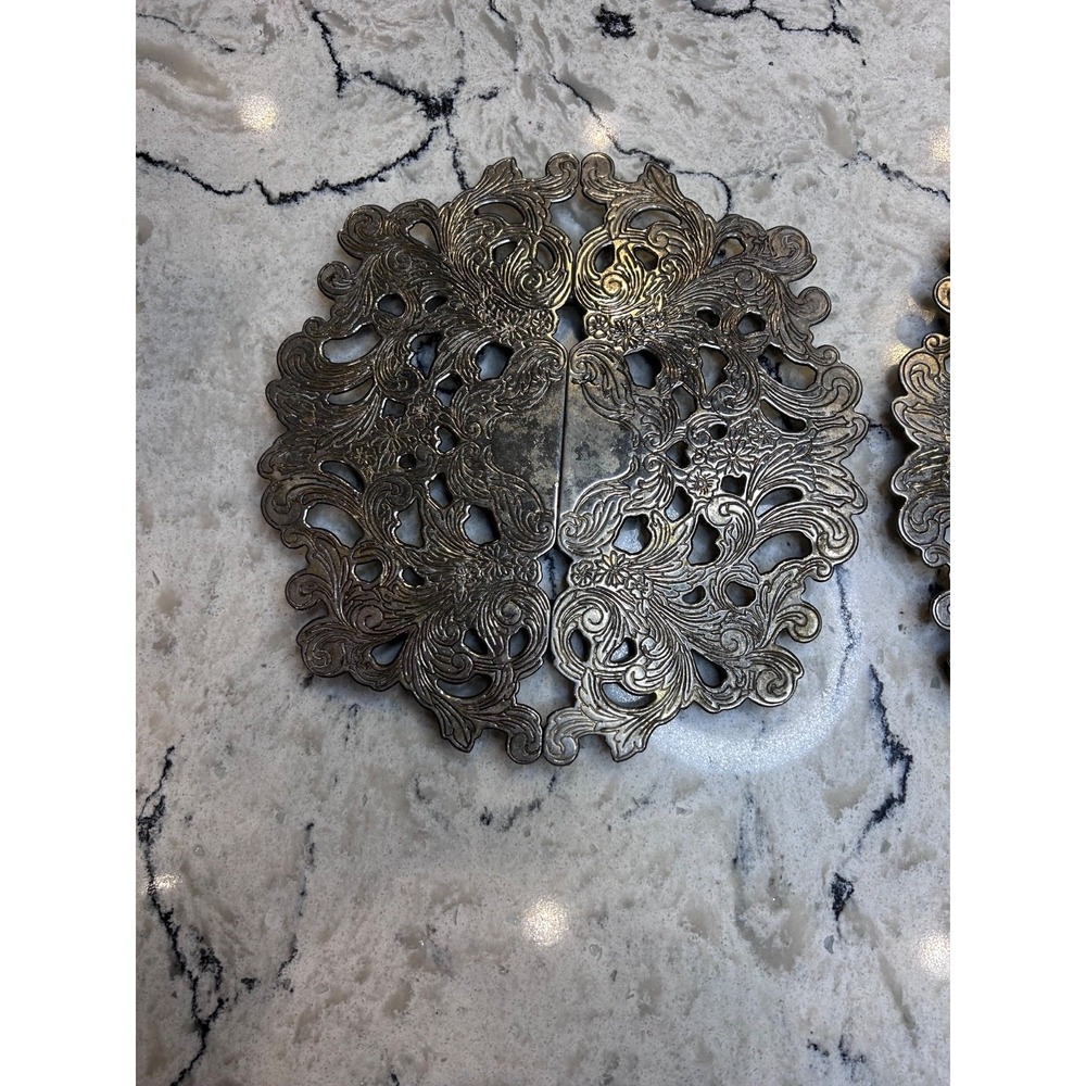 Royal Lmt. Silverplated Trivet Expan.Up To 8"x 11" Footed Etched Trivet Set of 2